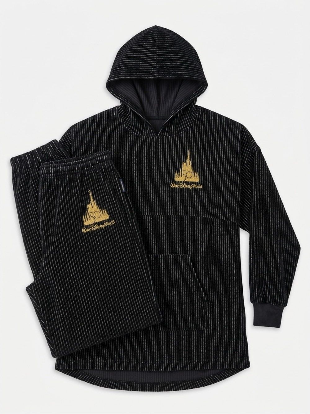 Disney 50th Velvet Hooded Spirit Lounge Set with Black and Gold Castle Accent
